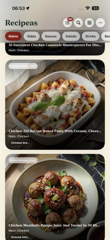 Recipeas recipe browse feed